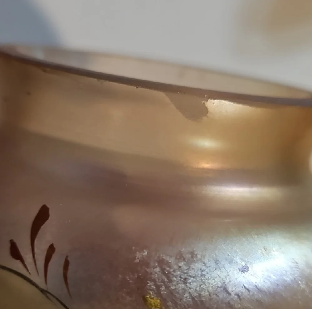 Signed Handcrafted/painted Lustrous Irridescant Glass Lamp Shade